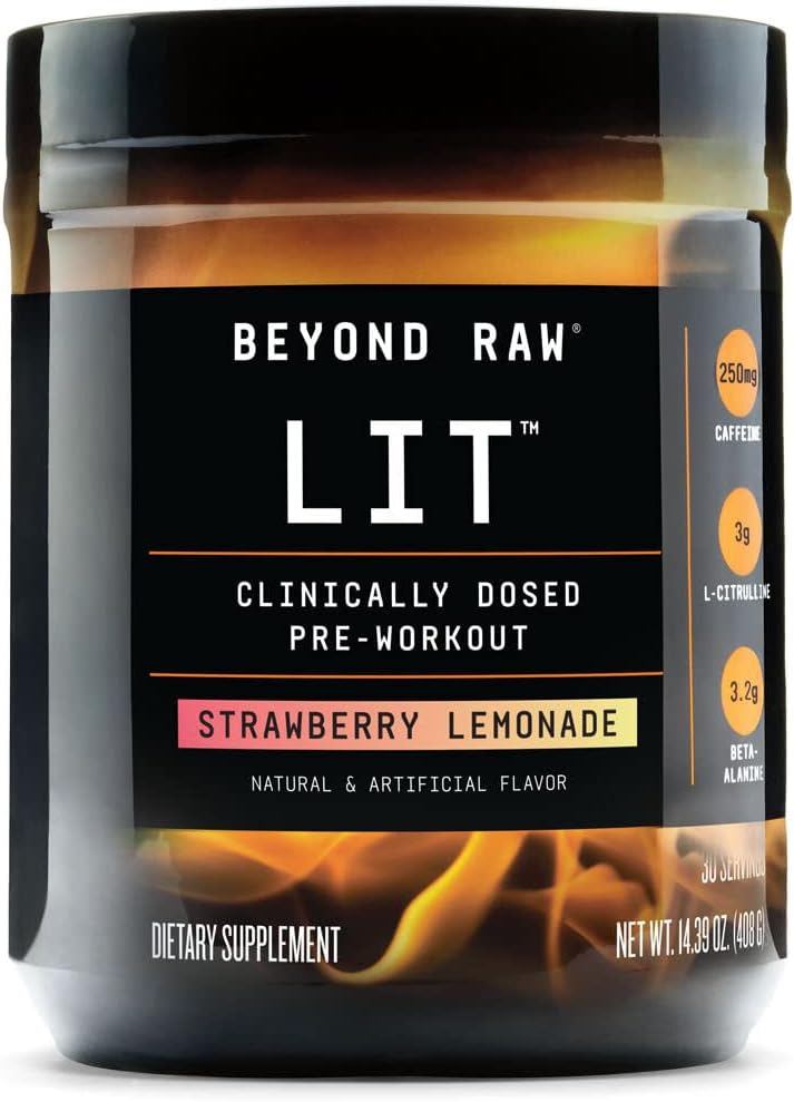 BEYOND RAW LIT | Clinically Dosed Pre-Workout Powder | Contains Caffeine, L-Citrulline, Beta-Alanine, and Nitric Oxide | Strawberry Lemonade | 30 Servings - Image 3