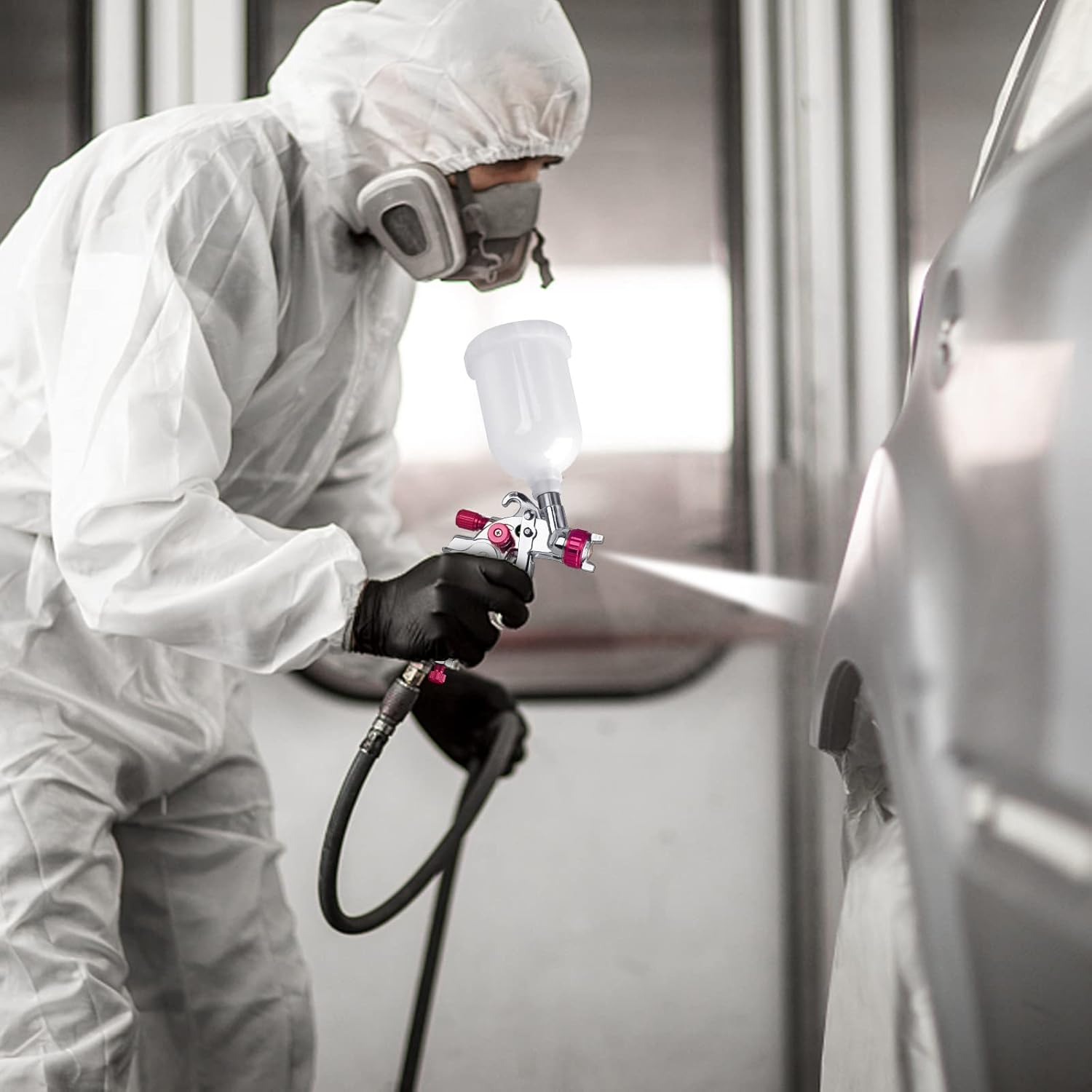 HVLP Spray Gun Set, Automotive Paint Spray Paint Gun Mini Air Paint Sprayer with 10 Disposable 400ML Cups for Car Furniture Body Repair Painting (1.0mm Nozzle) - Image 5