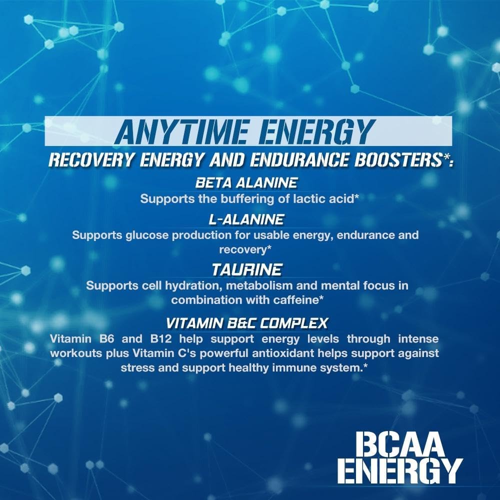 EVL BCAAs Amino Acids Powder - BCAA Energy Pre Workout Powder for Muscle Recovery Lean Growth and Endurance - Rehydrating BCAA Powder Post Workout Recovery Drink with Natural Caffeine - Blue Raz - Image 4