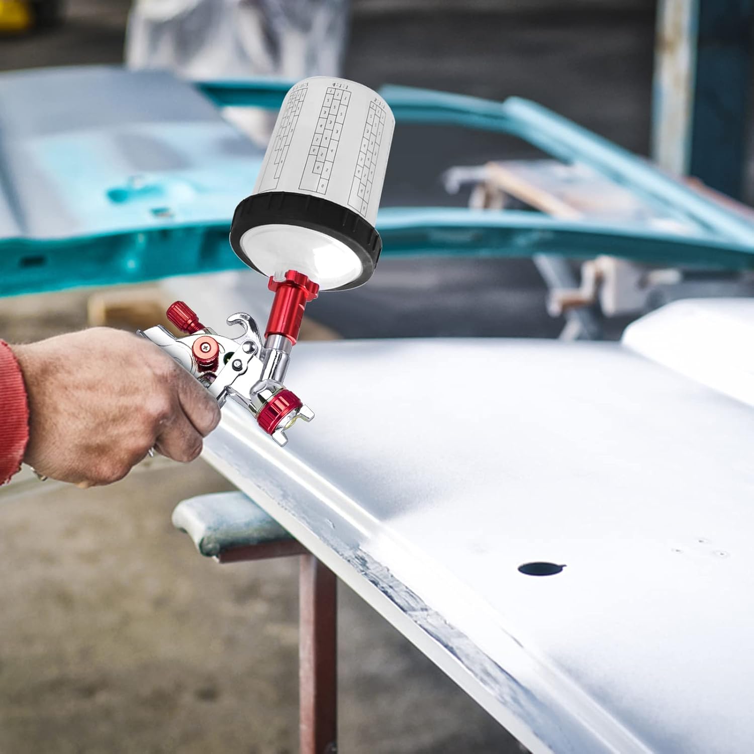 HVLP Spray Gun Set, Automotive Paint Spray Paint Gun Mini Air Paint Sprayer with 10 Disposable 400ML Cups for Car Furniture Body Repair Painting (1.0mm Nozzle) - Image 4