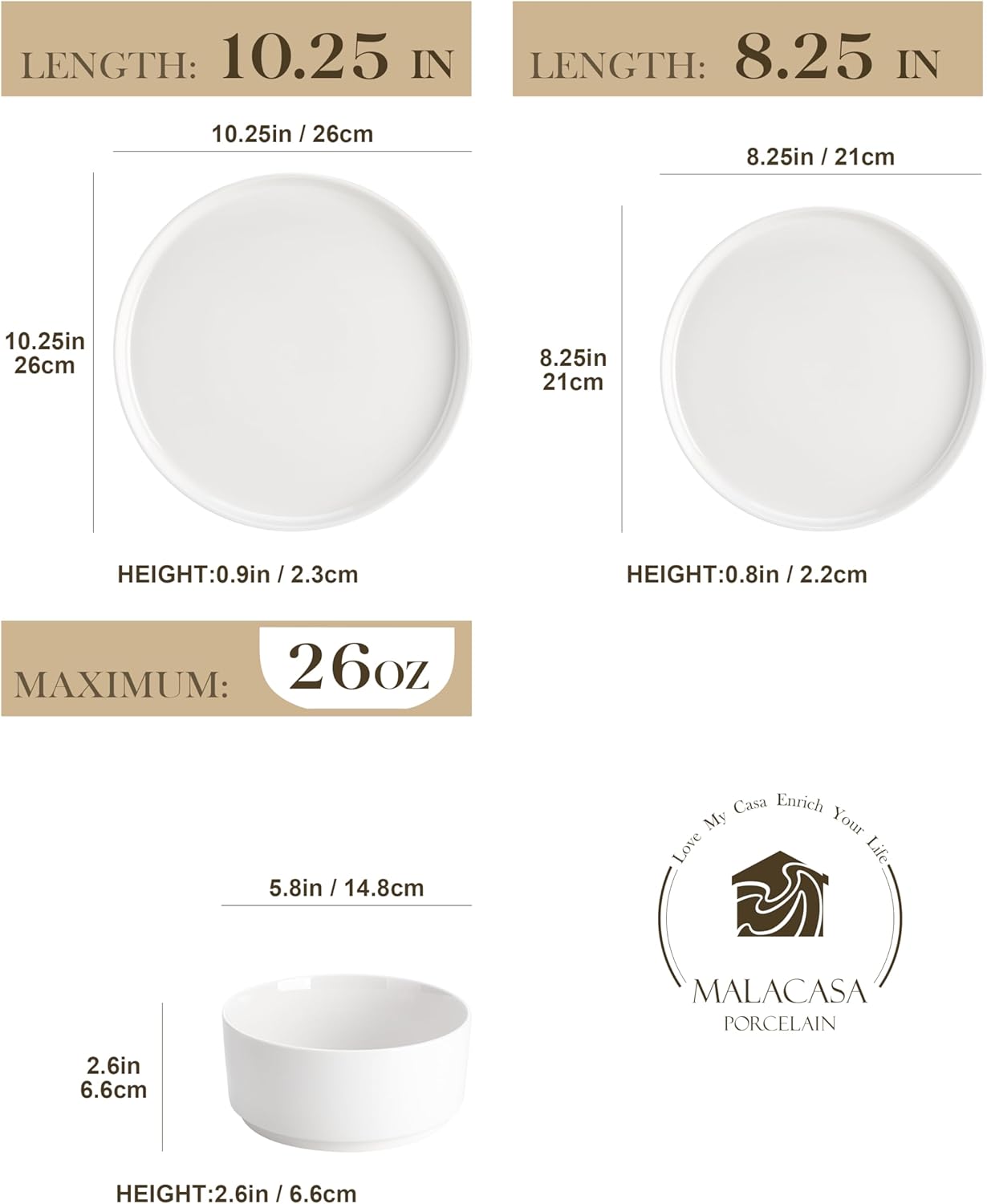MALACASA 12 Pieces Porcelain Dinnerware Set, Modern White Dish Set for 4, Premium Serving Plates and Bowls Sets, Chip and Scratch Resistant Dishware Sets Kitchen Dishes Dining Ware Set, Series LEAH - Image 6