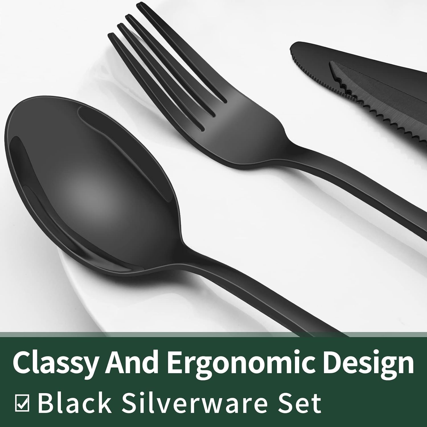 24-Piece Black Silverware Set with Steak Knives, Black Flatware Set for 4, Food-Grade Stainless Steel Tableware Cutlery Set, Mirror Finished Utensil Sets for Home Restaurant - Image 5
