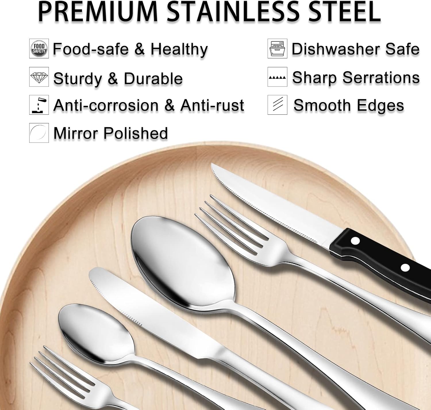 49-Piece Stainless Steel Silverware Set with Cutlery Organizer, Service for 8 with Steak Knives and Kitchen Utensils - Image 4