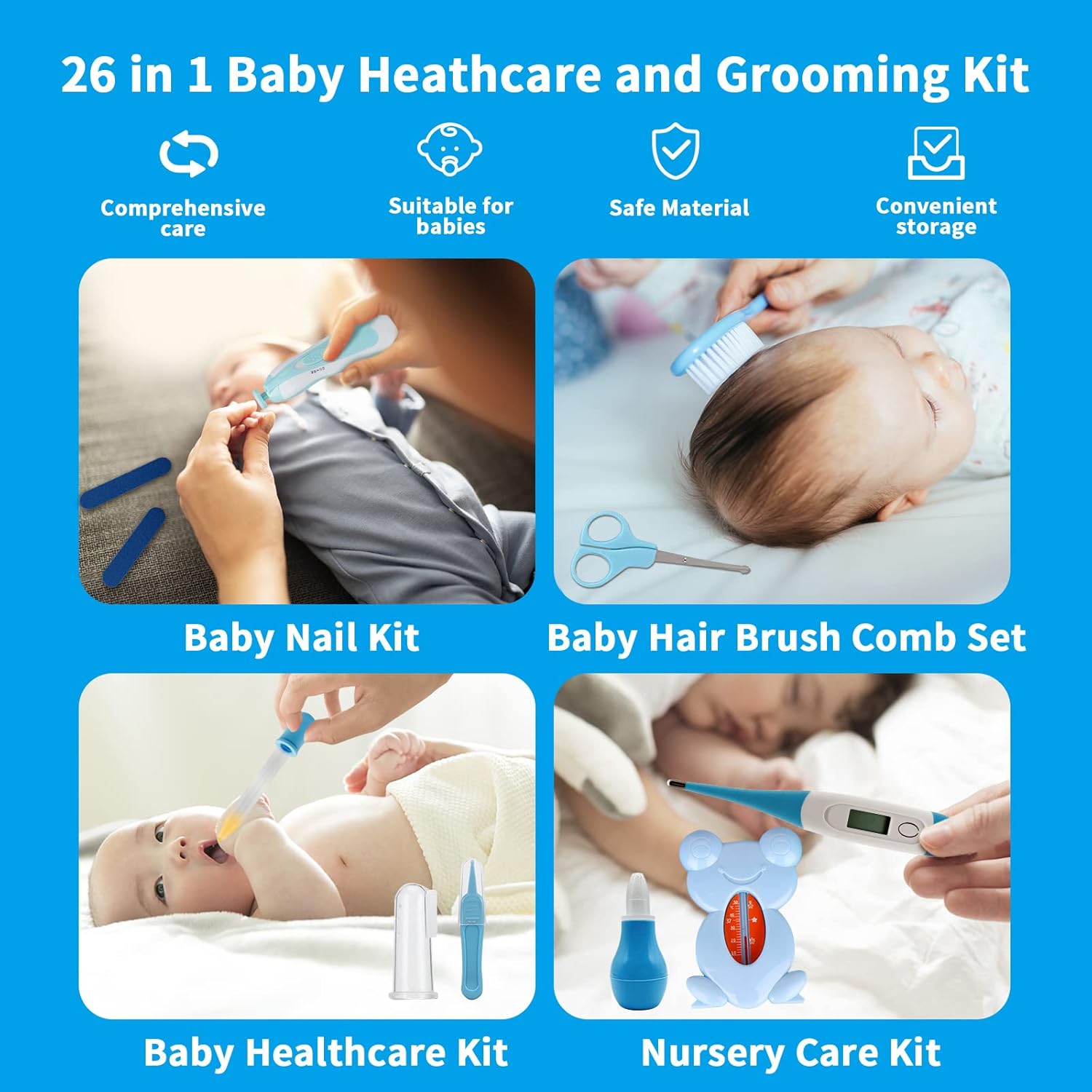 Baby Healthcare and Grooming Kit, 26 in 1 Baby Electric Nail Trimmer Set Newborn Nursery Health Care Set for Newborn Infant Toddlers Baby Boys Girls Kids Haircut Tools - Image 2