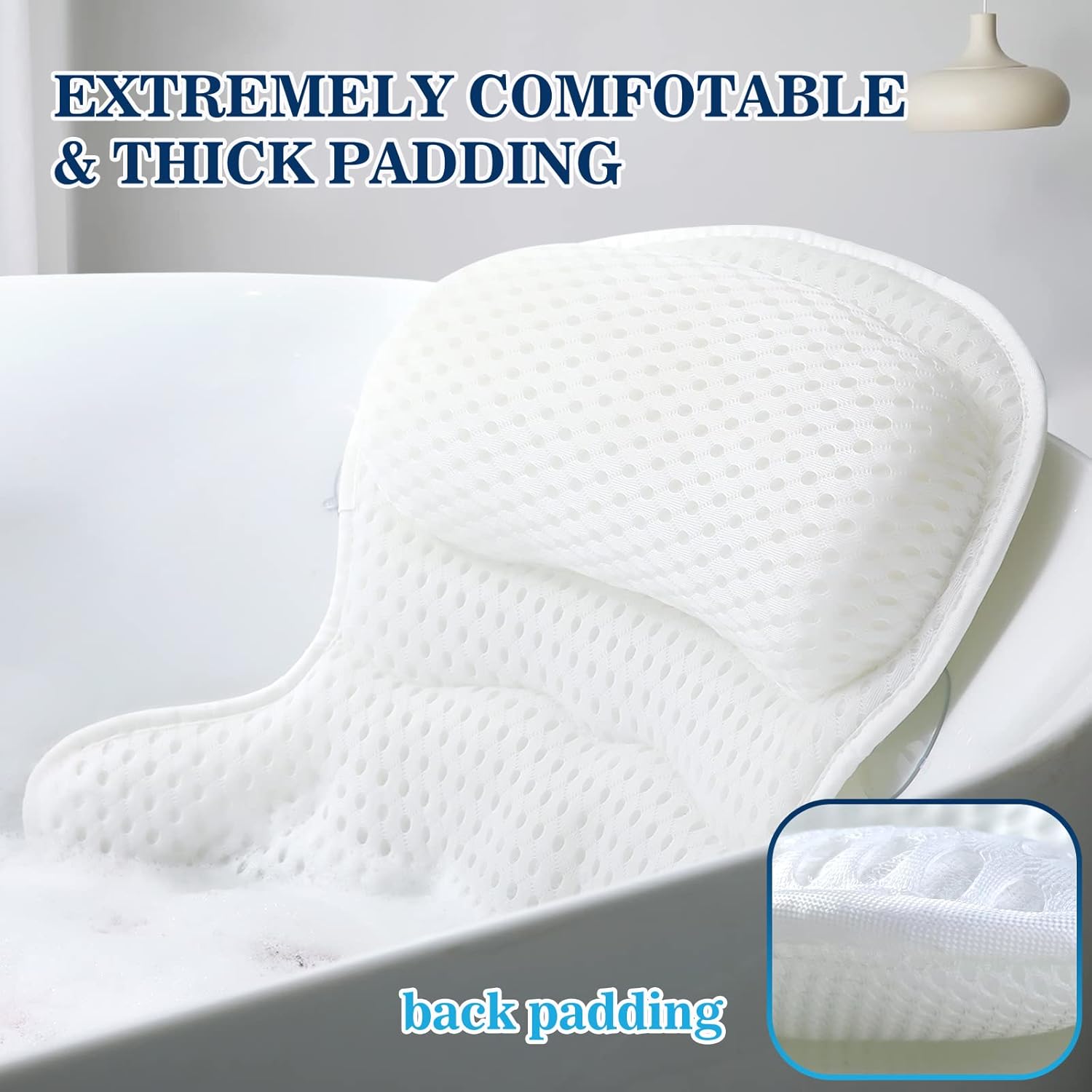 Bath Pillow Bathtub Pillow, Luxury Bath Pillows for Tub Neck and Back Support, Bath Tub Pillow Headrest with Soft 4D Mesh Fabric and Non-Slip Suction Cups, Relaxing Bath Accessories Spa Gifts - Image 3