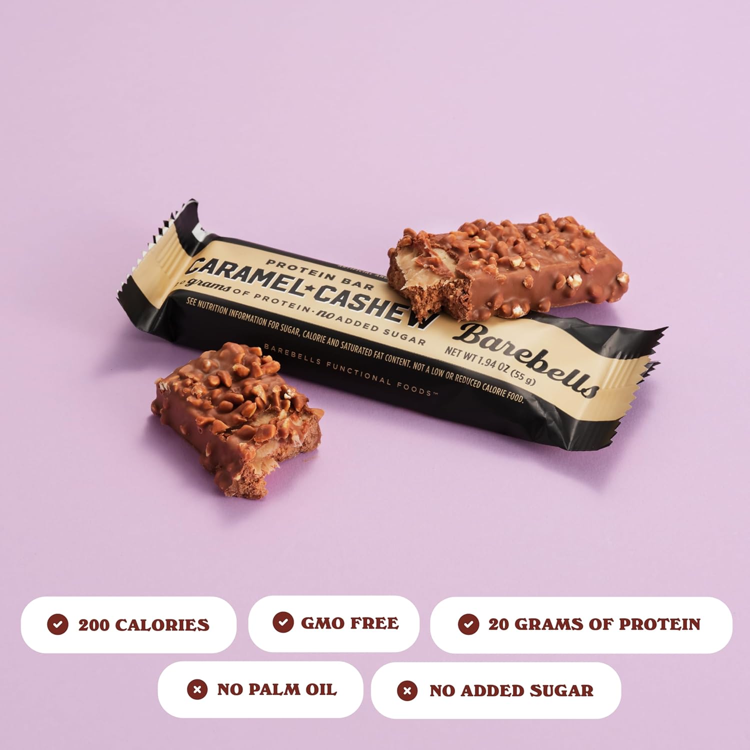 Barebells Protein Bars Caramel Cashew - 12 Count, 1.9oz Bars with 20g of High Protein - Chocolate Protein Bar with 1g of Total Sugars - Perfect on The Go Protein Snack & Breakfast Bar - Image 2