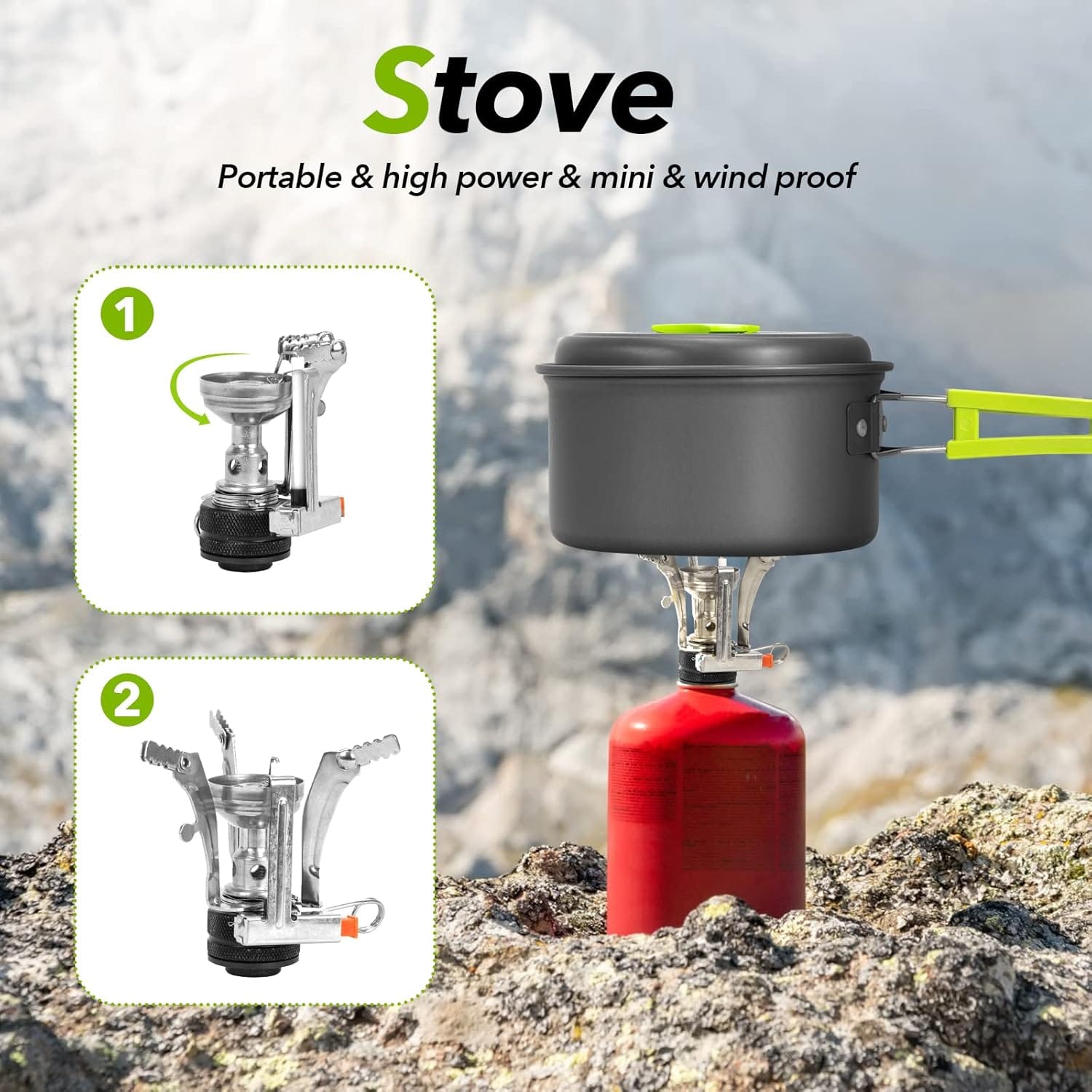 Rlrueyal 15pcs Camping Cookware Mess Kit,Non-Stick Lightweight Pots Set Portable Outdoor Cookware for Camping Backpacking Hiking Outdoor Cooking and Picnic - Image 3