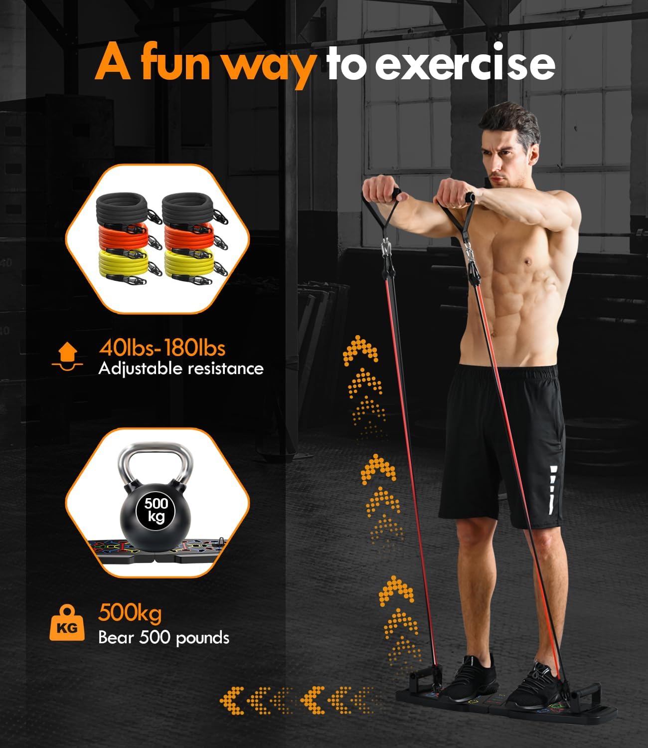 Push Up Board,Home Gym,Portable Exercise Equipment,Pilates Bar & 20 Fitness Accessories with Resistance Bands & Ab Roller Wheel,Full Body Workout at Home. - Image 4