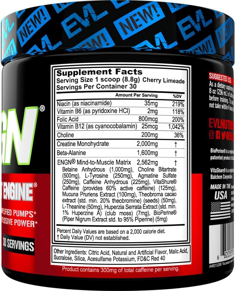 EVL Intense Pre Workout with Creatine - Pre Workout Powder Drink for Lasting Energy Focus and Recovery - ENGN Energizing Pre Workout for Men with Beta Alanine Caffeine and L Theanine - Cherry Limeade - Image 2