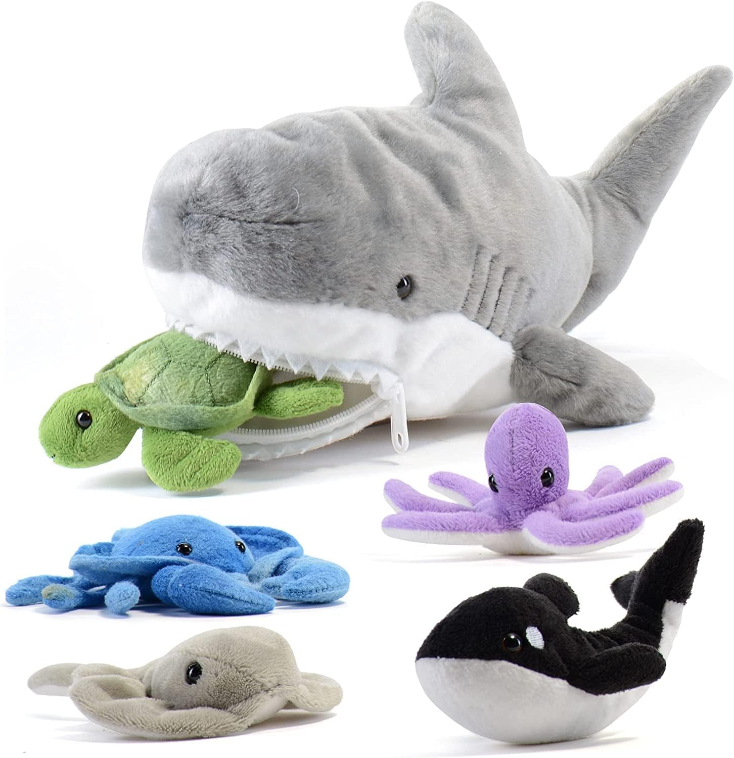 PREXTEX Plush Toy Shark Stuffed Animal with 5 Stuffed Sea Animals - Turtle, Whale, Octopus, Stingray, Crab Plush- Shark Plush Toys for Kids 3-5 - Giant Stuffed Animals Toy - Gift for Sea Animal Lovers - Image 2