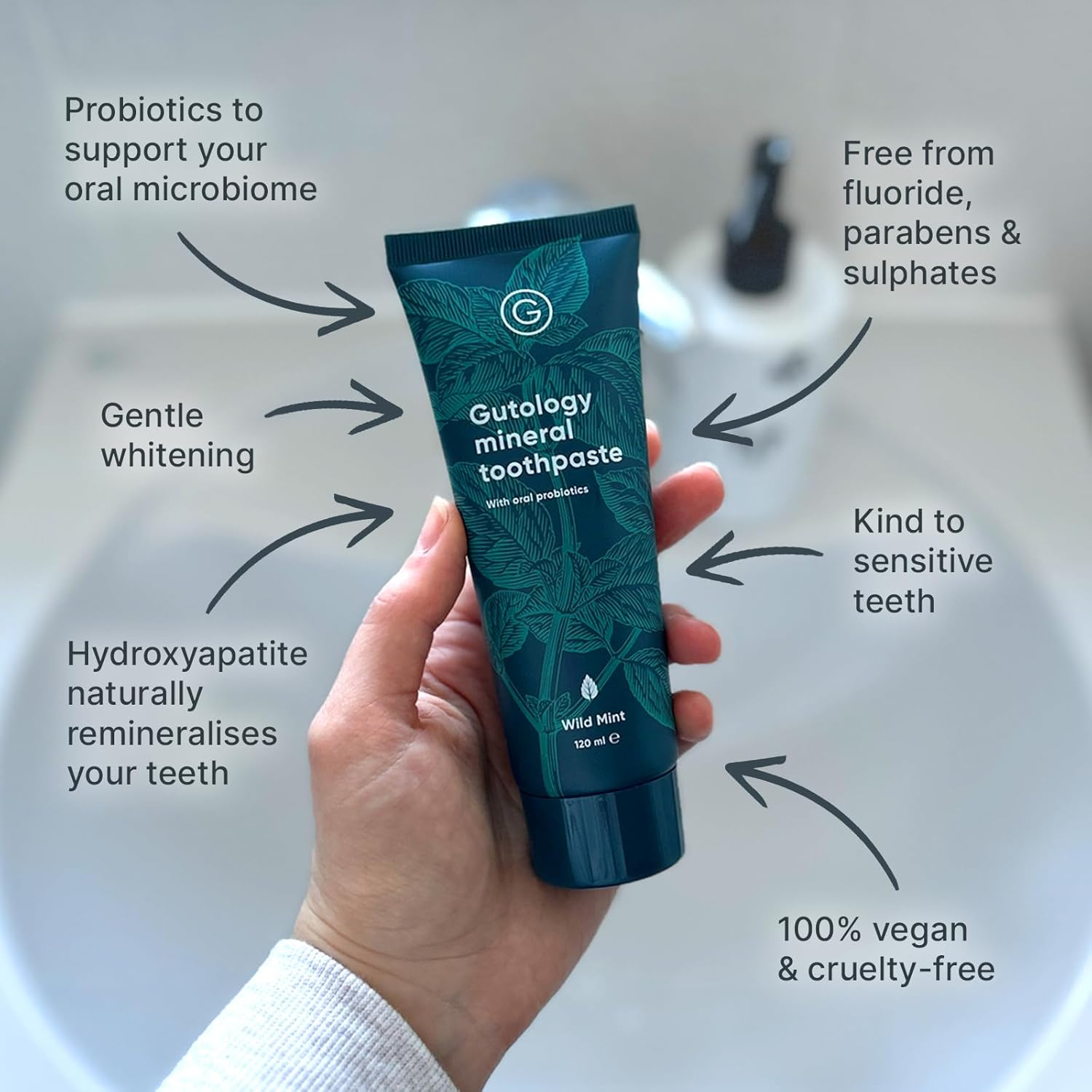 Natural Probiotic Hydroxyapatite Toothpaste Fluroide Free Toothpaste 120ml 4.2 Oz Remineralising Suitable for Adults & Children Helps Sensitive Teeth and Whitening Wild Mint Flavour - Image 2