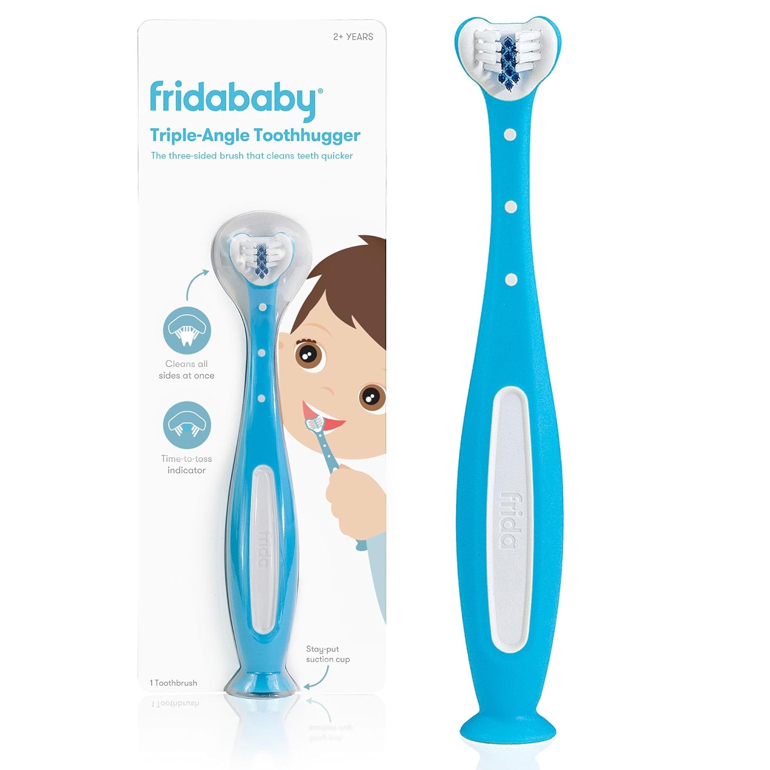 Frida Baby Triple-Angle Toothhugger Training Toddler Toothbrush | Toddler Toothbrush 2 Years and Up, Cleans All Sides at Once | Blue - Image 3