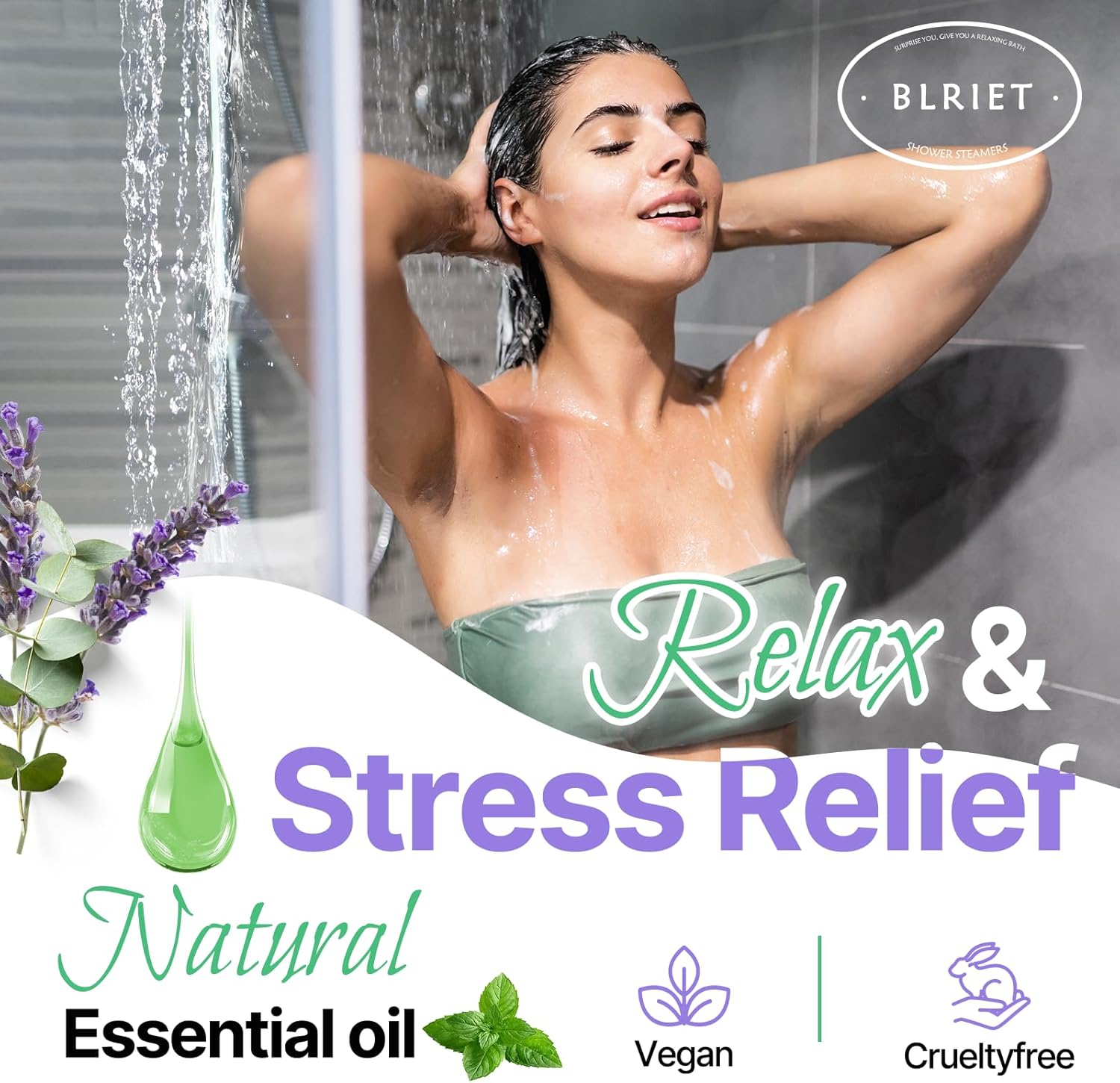 Shower Steamers Aromatherapy BLRIET 8 Pack Gifts for Women, Men, Mom, Teen Lavender Natural Essential Oil Home Spa Self Care Relaxation Stress Relief Shower Bombs - Image 2