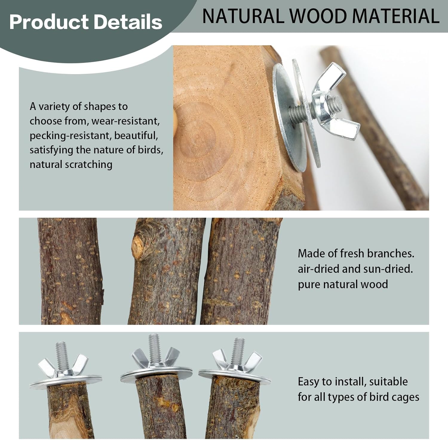 8 Pieces Natural Wood Bird Perch Wooden Parrot Perch Stand Fork Toys Hanging Multi-Branch Perch Platform Hammock Swing Toy for Macaws, Small Parakeets, Conures, Budgies, Finches - Image 4