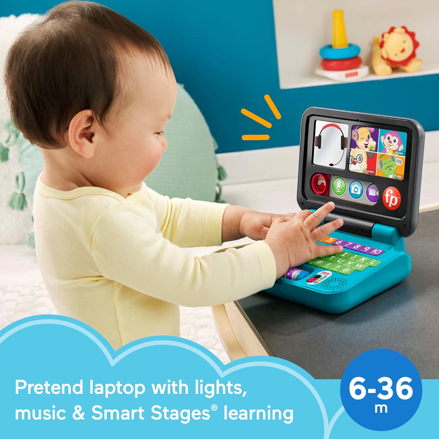 Fisher-Price Baby & Toddler Toy Laugh & Learn Let’s Connect Laptop Pretend Computer with Smart Stages for Infants Ages 6+ Months - Image 2