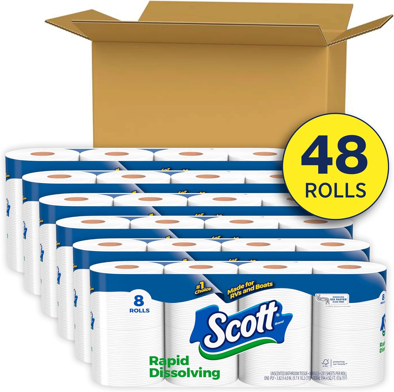 Scott Rapid-Dissolving Toilet Paper, 48 Double Rolls (6 Packs of 8), Sustainable, Septic-Safe, Toilet Paper - Image 3