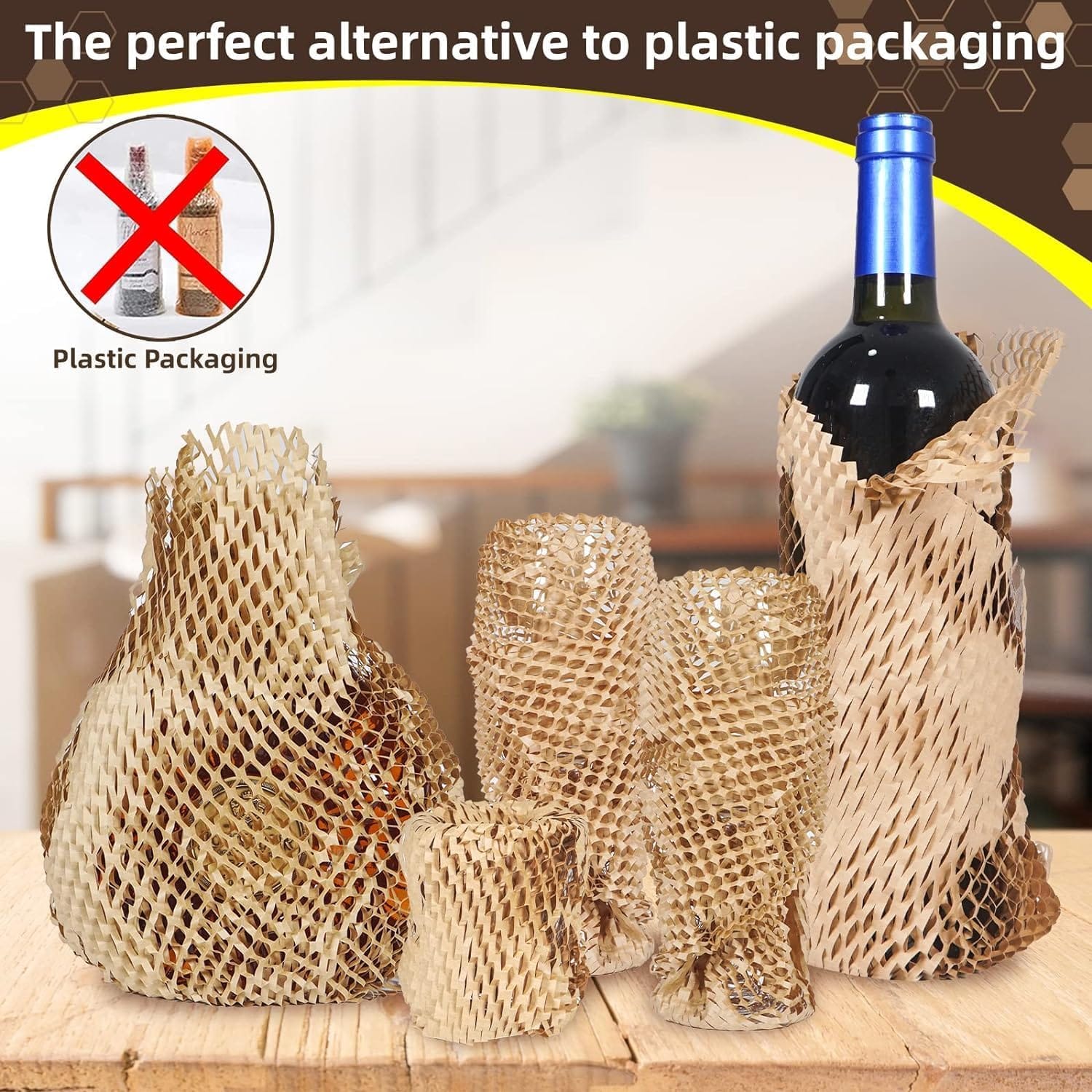 Honeycomb Packing Paper Wrap 12"x200' Sustainable Alternative to Bubble Wrap for Moving Shipping/Gift, Biodegradable & Fully Recyclable Bubble Paper Wrapping with 20 Fragile Sticker. - Image 2
