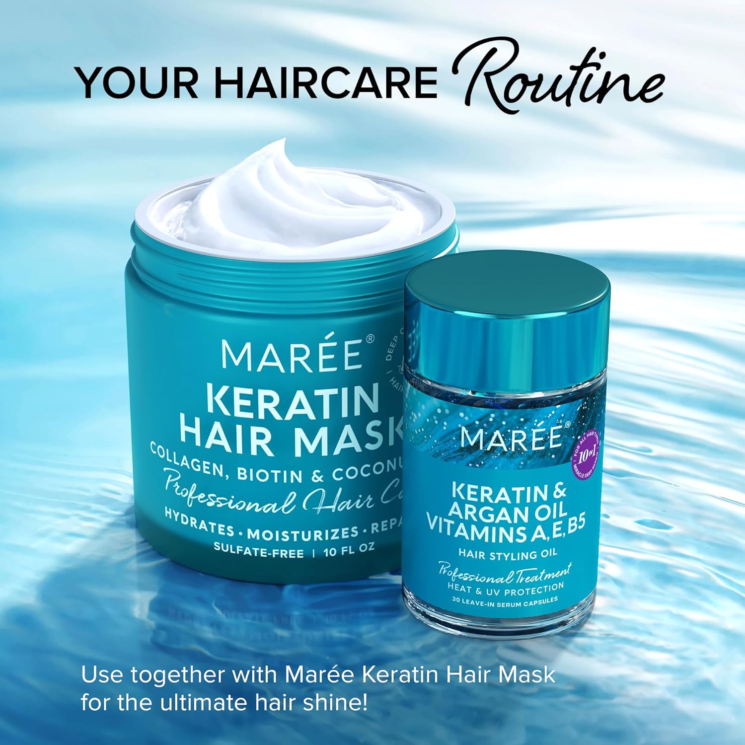 MAREE Hair Serum for Frizzy and Damaged Hair - Keratin Styling & Moisturizing Oil Capsules with Avocado, Jojoba & Argan Oil - Leave-in Anti Frizz Hair Serum Vitamins A, E & B5, Gotas Para El Cabello - Image 5