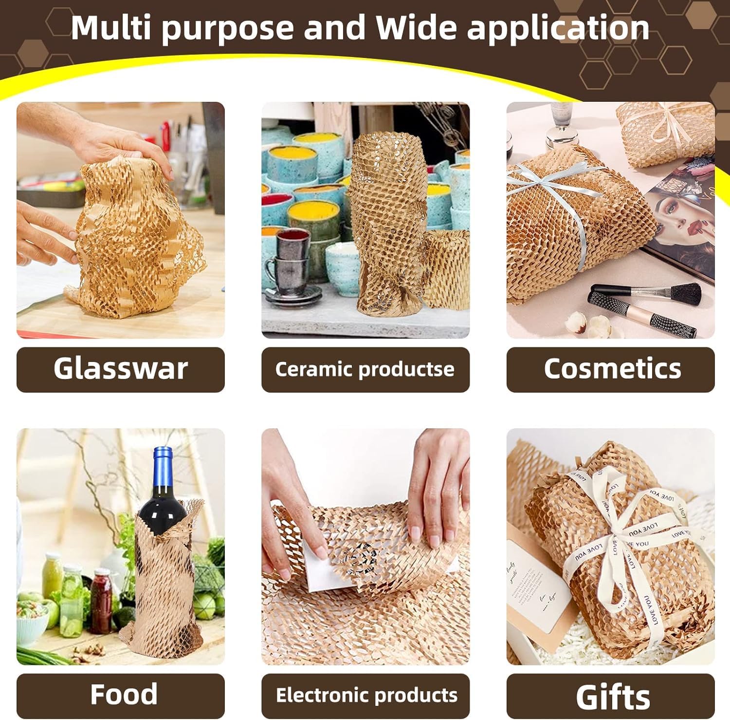 Honeycomb Packing Paper Wrap 12"x200' Sustainable Alternative to Bubble Wrap for Moving Shipping/Gift, Biodegradable & Fully Recyclable Bubble Paper Wrapping with 20 Fragile Sticker. - Image 3