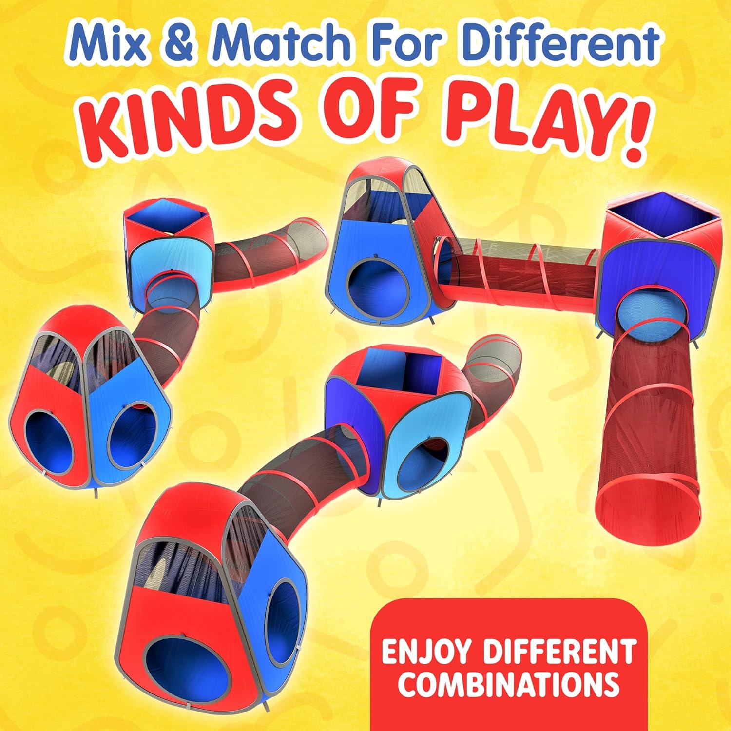 Playz 4pc Pop Up Play Tent and Tunnel Bundle for Toddlers and Kids - Indoor & Outdoor Playhouse With Storage Bag, Red & Blue - Image 2