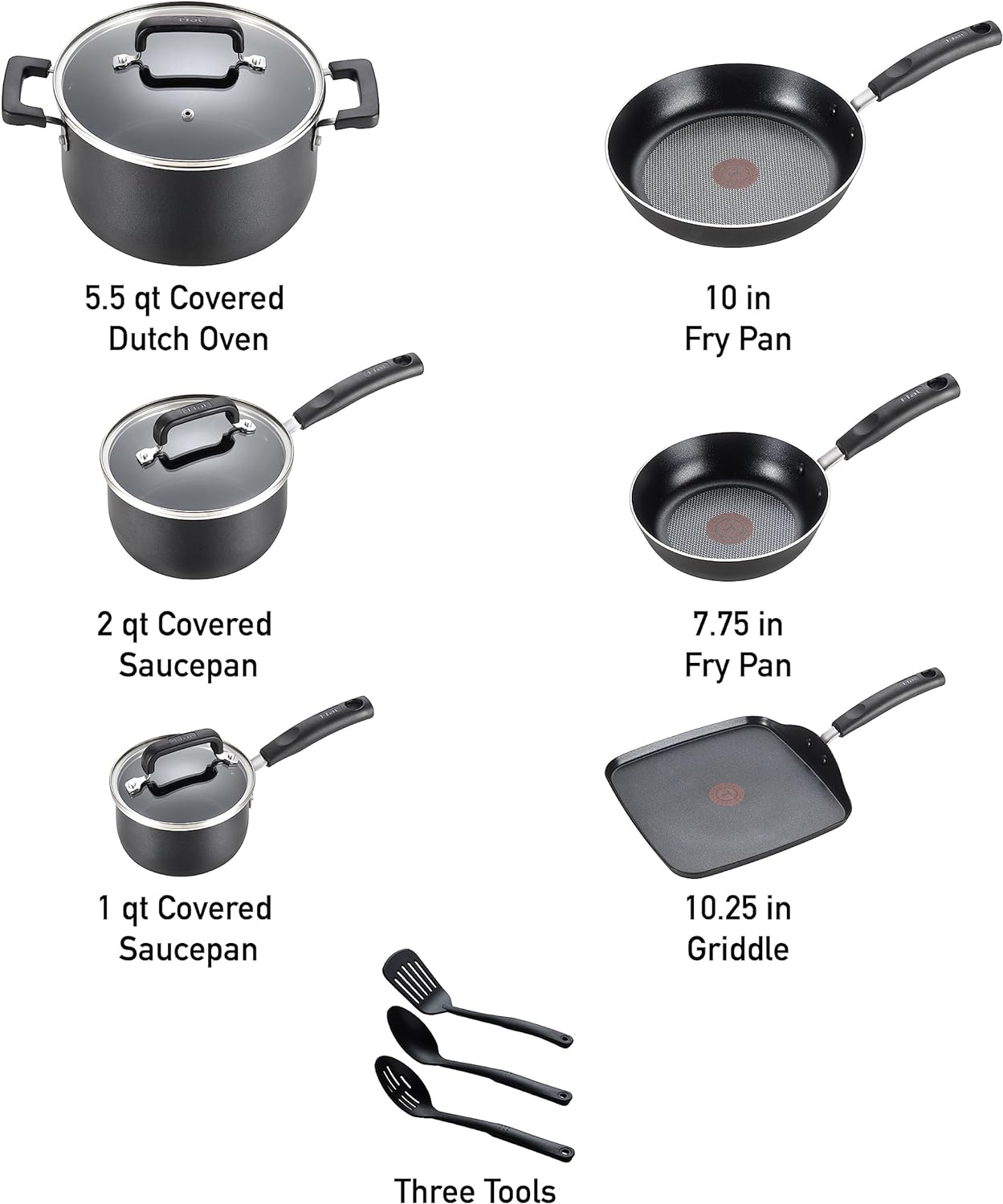 T-fal Signature Nonstick Cookware Set 12 Piece, Oven Broiler Safe 350F, Pots and Pans, Kitchen Cooking Set w/ Fry Pans, Saucepans, Saute Pan, Dutch Oven, Griddle, Kitchen, Home, Dishwasher Safe, Black - Image 2