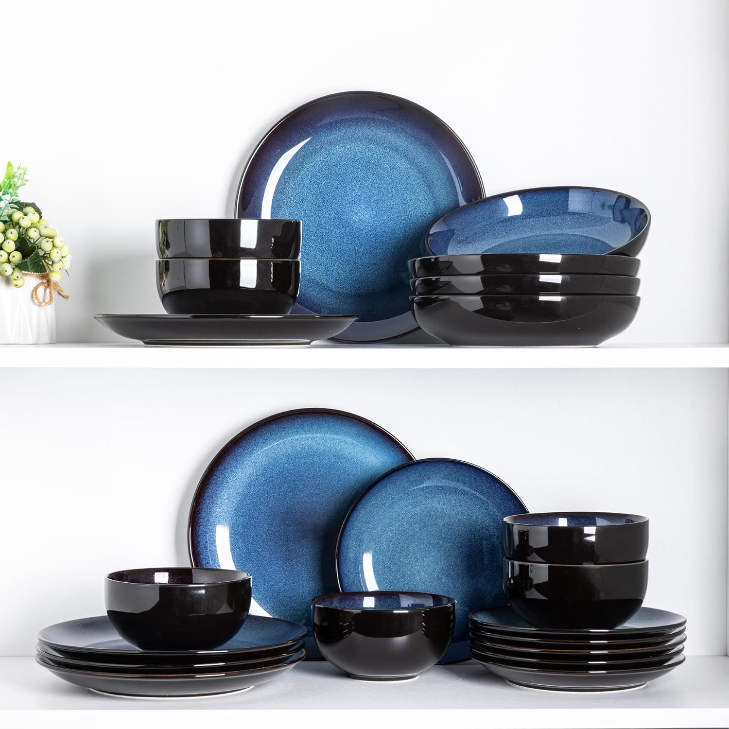 Ceramic Dinnerware Sets of 8,Stoneware Plates and Bowls Sets,Handmade Reactive Glaze Dishes Set,Chip Resistant and Scratch Resistant | Oven&Dishwasher & Microwave Safe-Blue(24PCS) - Image 5
