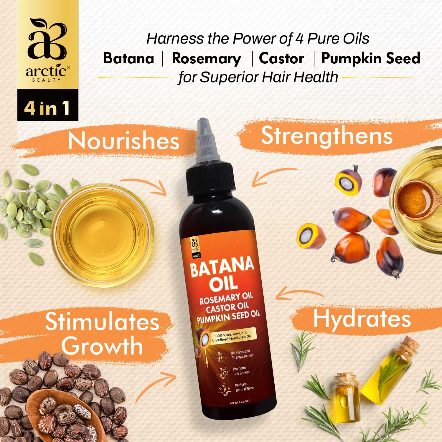 Batana Oil for Hair Growth Dr Sebi, 4-in-1 Pure & Unrefined Honduran Oil with Rosemary, Castor, Pumpkin Seed Oil, Nourishes, Strengthens, Promotes Healthy Hair, Organic Oil for Hair & Scalp Care (5oz) - Image 2