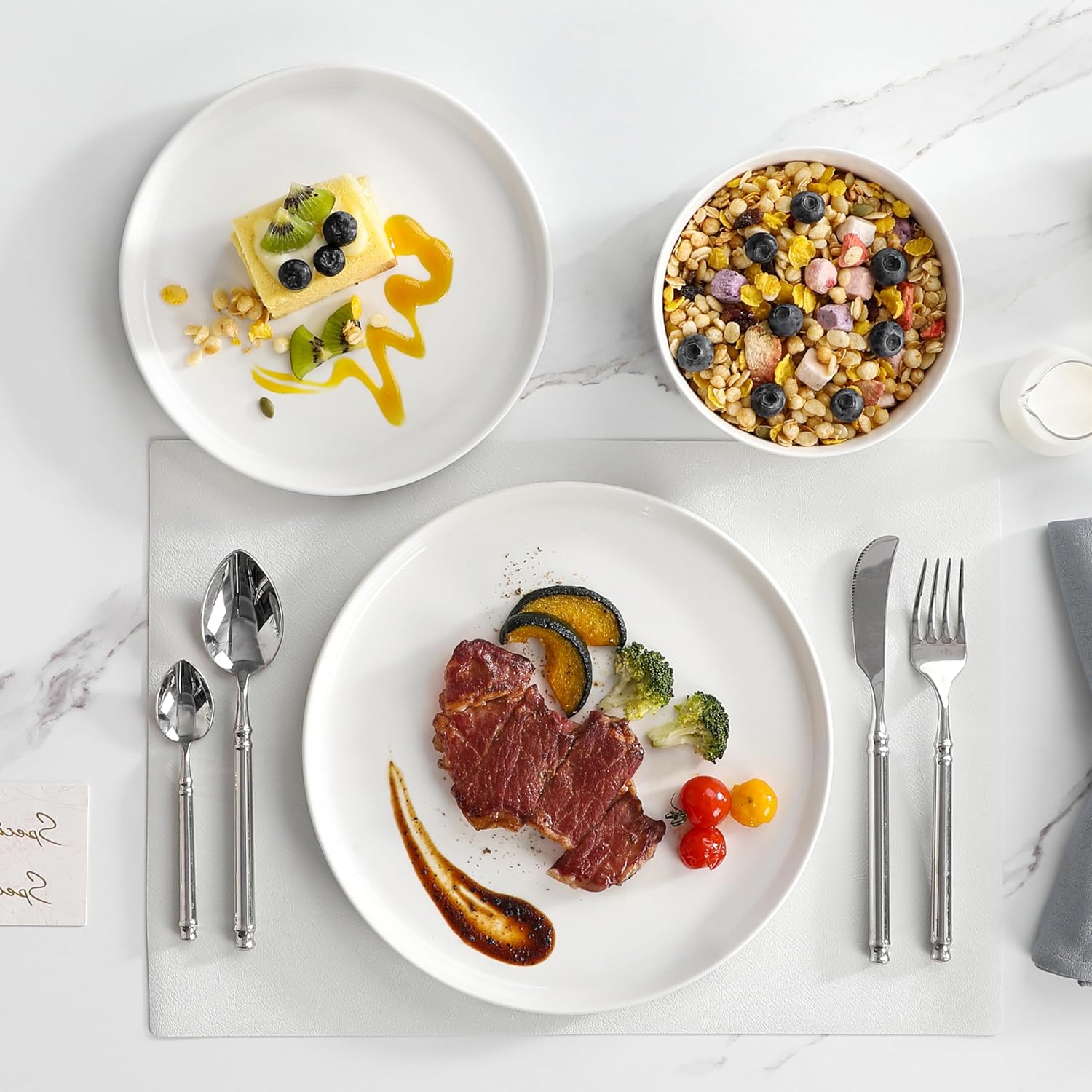 MALACASA 12 Pieces Porcelain Dinnerware Set, Modern White Dish Set for 4, Premium Serving Plates and Bowls Sets, Chip and Scratch Resistant Dishware Sets Kitchen Dishes Dining Ware Set, Series LEAH - Image 2