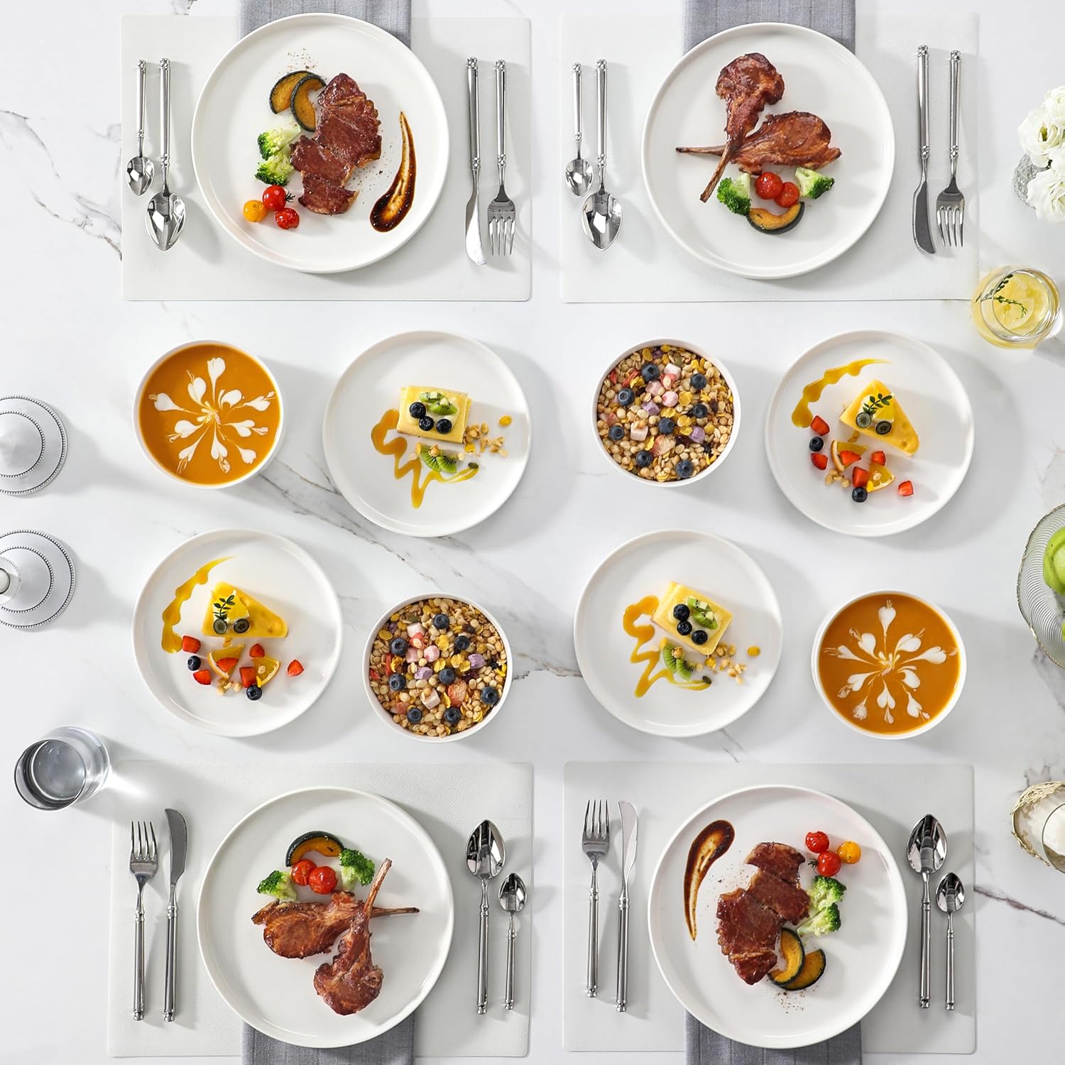 MALACASA 12 Pieces Porcelain Dinnerware Set, Modern White Dish Set for 4, Premium Serving Plates and Bowls Sets, Chip and Scratch Resistant Dishware Sets Kitchen Dishes Dining Ware Set, Series LEAH - Image 3