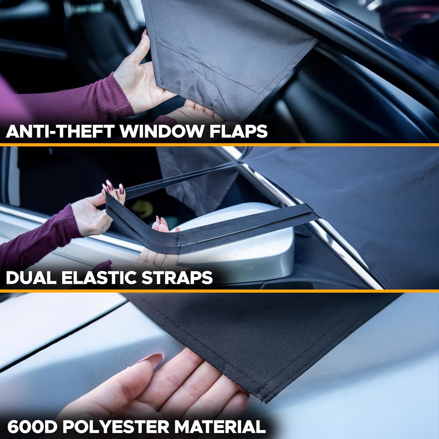 EcoNour Windshield Cover for Ice and Snow | Heavy Duty 600D Oxford Fabric | Windshield Protector for Cars, SUVs, Trucks | Secure Fit Waterproof Frost Cover | Winter Car Accessories | Medium (69"x42") - Image 4
