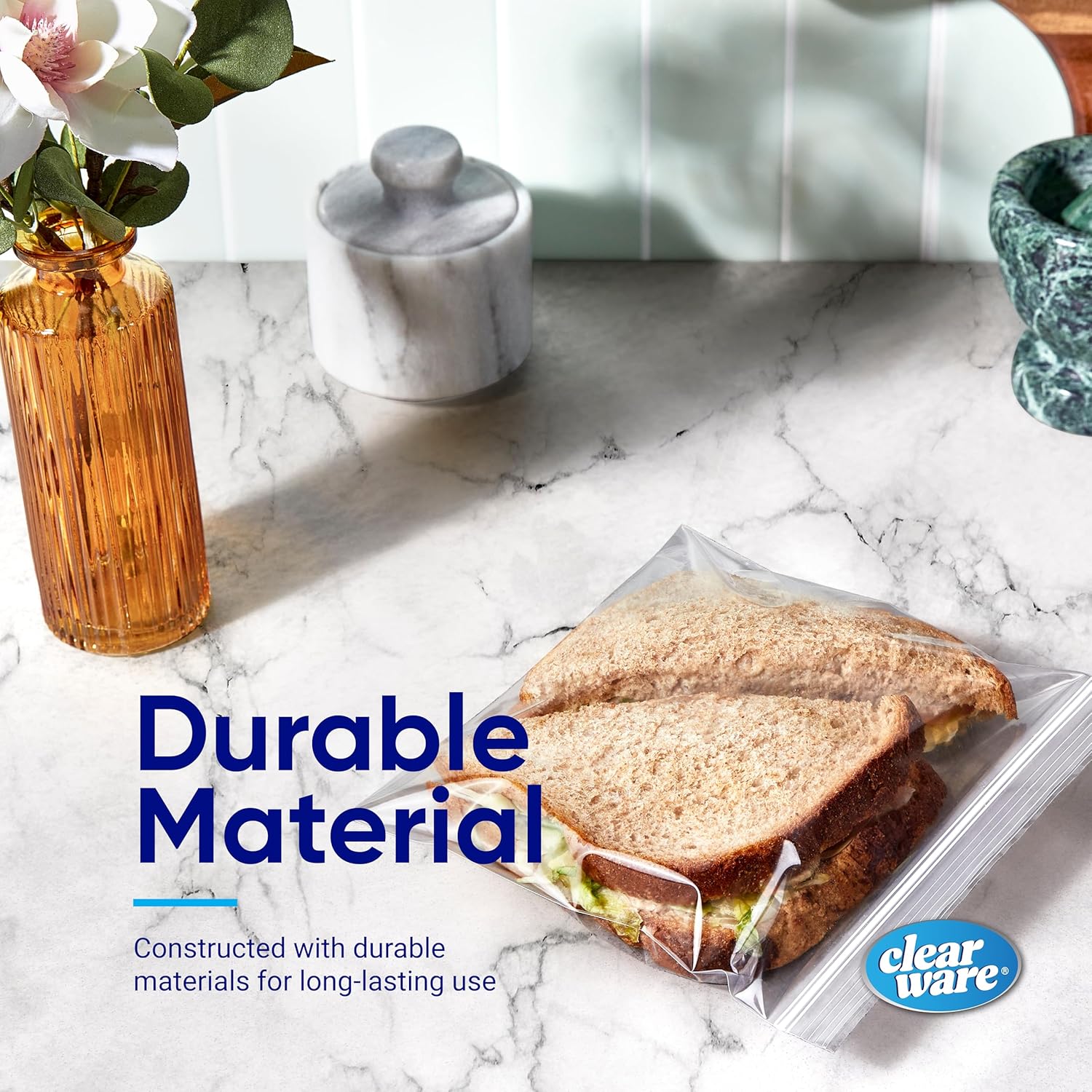 Sandwich Bags Zipper Top- 300 Count, Resealable Plastic Food Storage Bags For Lunch, Snacks - Reusable Zipper Lock Containers for Fruit, Veggies - Freezer & Microwave-Safe, Strong Seal - 2 Boxes - Image 2