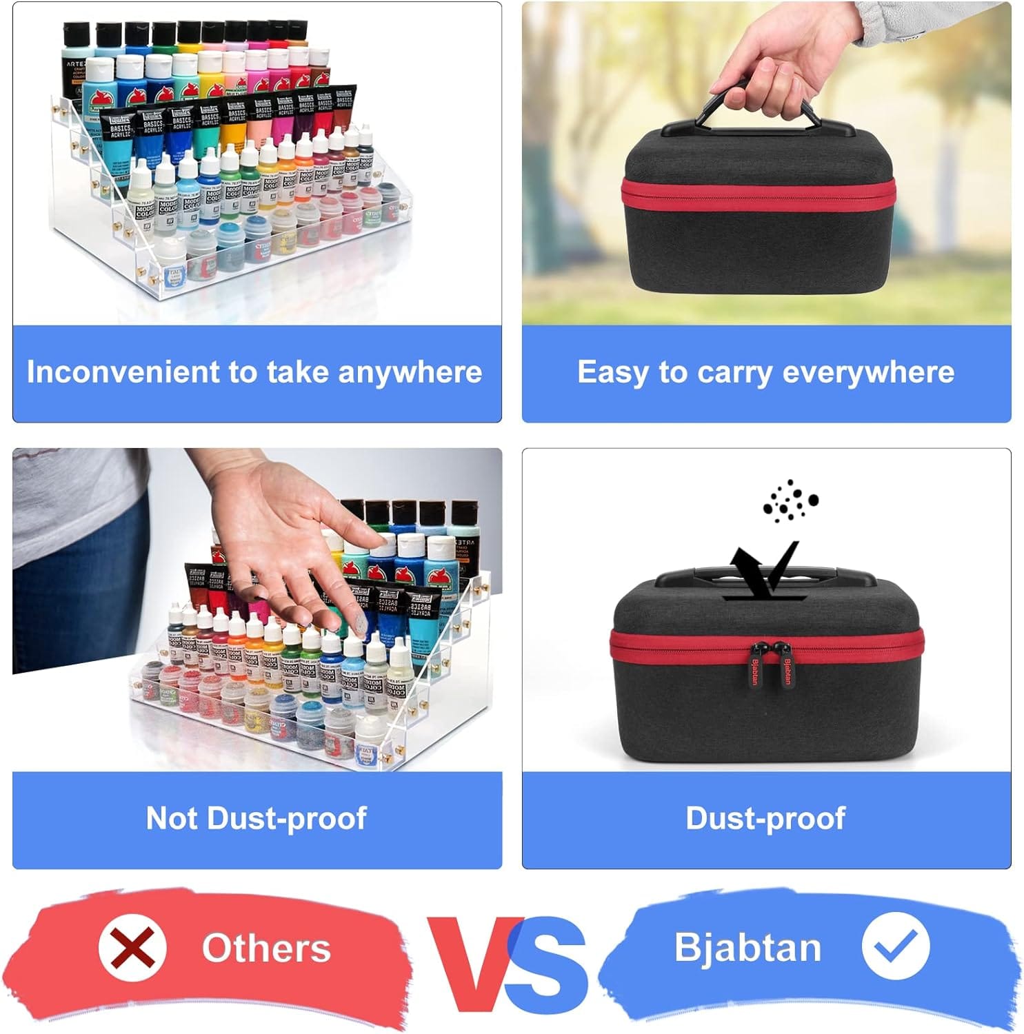 Acrylic Paint Organizer for 2 fl oz Acrylic Paint, Case for Apple Barrel Acrylic Paint with 10pcs Paint Brushes, Acrylic Paint Storage Organizer for 24 Bottles, Craft Paint Organizer - Image 2