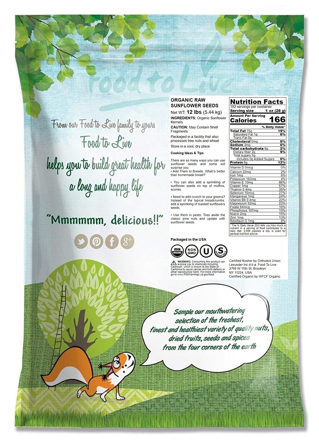 Food to Live - Organic Sunflower Seeds, 12 Pounds - Hulled, Raw, Non-GMO, Dried Kernels, Unsalted, Kosher, Vegan, Keto, Paleo, Sirtfood, Bulk - Image 3